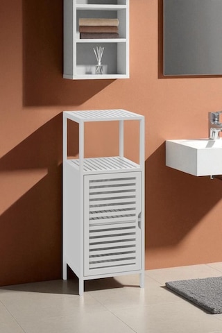 Digithome Bambu Beyaz Lake 1 Kapaklı 2 Raflı Banyo Düzenleyici Organizer Dik Dolap Db-0044 Beyaz