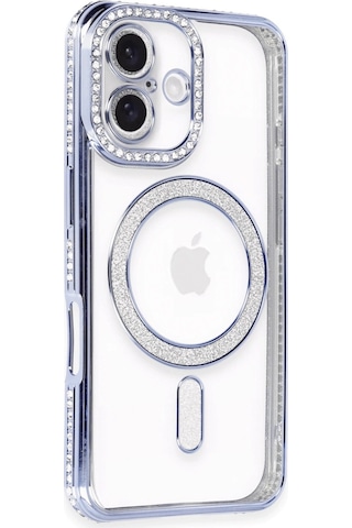 Apple Uyumlu iPhone 16 Kılıf Joke Simli Magneticsafe Mavi