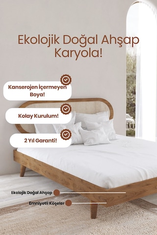 Padova Model Hazeran Başlıklı Masif Ahşap Karyola Kolay Kurulum Fırınlanmış İthal Sibirya Çamı 90x190 Yatak Uyumlu