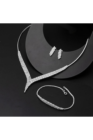 Beyaz Altın Baget Işıltısı Set Stvr33801