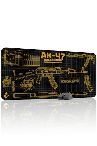 Ak 47 Siyah Kalaşnikov Cs Dikişli Kauçuk Oyuncu Mousepad - 90x40 Gaming Mouse Pad Ak-47 Sarı