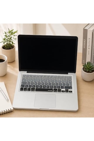 Macbook Klavye Filmi Türkçe Q Kaplama Ultra İnce Silikon Air Pro Eski Usb Li Modeller 2008-2017 Uyumlu Yıkanabilir Koruyucu Film Renkli Baskı Siyah Gri
