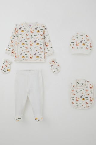 Breeze Erkek Bebek Hastane Çıkışı 5 Li Bebek Hayvanat Bahçesi 0-3 Ay, Ekru Ekru