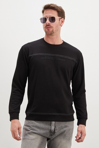 Fullamoda Yazı Baskılı Çimalı Bisiklet Yaka Modal Sweatshirt Siyah