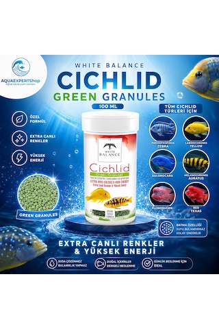 White Balance Cichlid Green Granules - Cichlid Balıkları İçin Özel Formül - Besleyici Ve Renk Canlandırıcı İçerik - 100 Ml