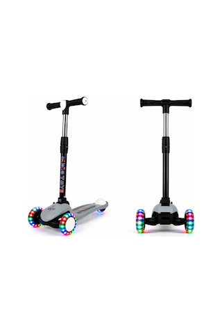 Scooter Pro Katlanabilir 3tekerli Led Işıklı 3kademeli Direksiyon 50kğ Taşıma Kapasiteli 3+yaş Gri
