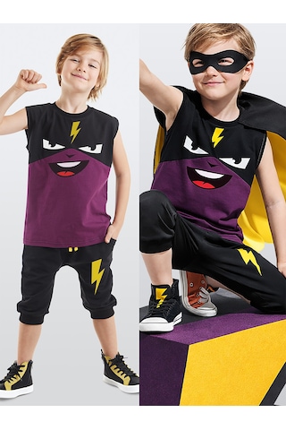 Denokids Şimşek Maske Erkek Çocuk T-shirt Kapri Şort akım