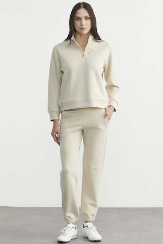 Dik Yaka Yarım Fermuarlı Eşofman Takım - Bej Bej