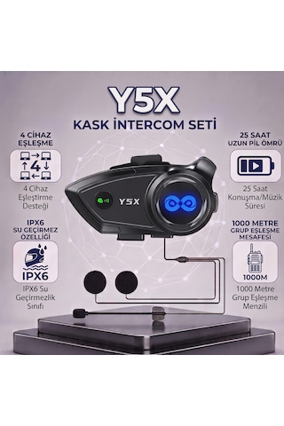 Y5x Motosiklet Kask Intercom 4 Cihaz Bağlantılı 1000m İnterkom Seti Su Geçirmez