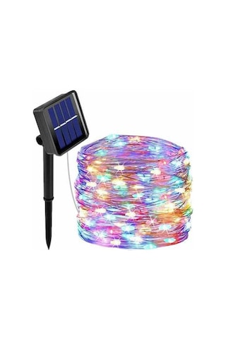 Pazly 10 Metre 100 Led Güneş Enerjili Bahçe Aydınlatma, 8 Modlu Su Geçirmez Renkli Bakır Tel Dekoratif Işık