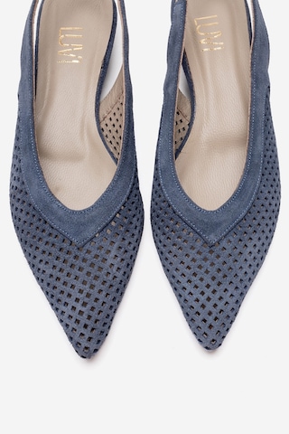 Luvishoes Lıeve Kot Mavi Süet Hakiki Deri Kadın Alçak Topuklu Ayakkabı Mavi