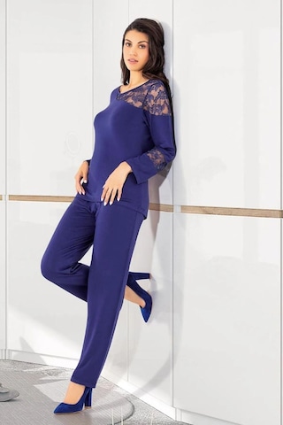 Faal 8616 Kadın Uzun Kollu Dantel Detaylı Pijama Takımı-lacivert Lacivert