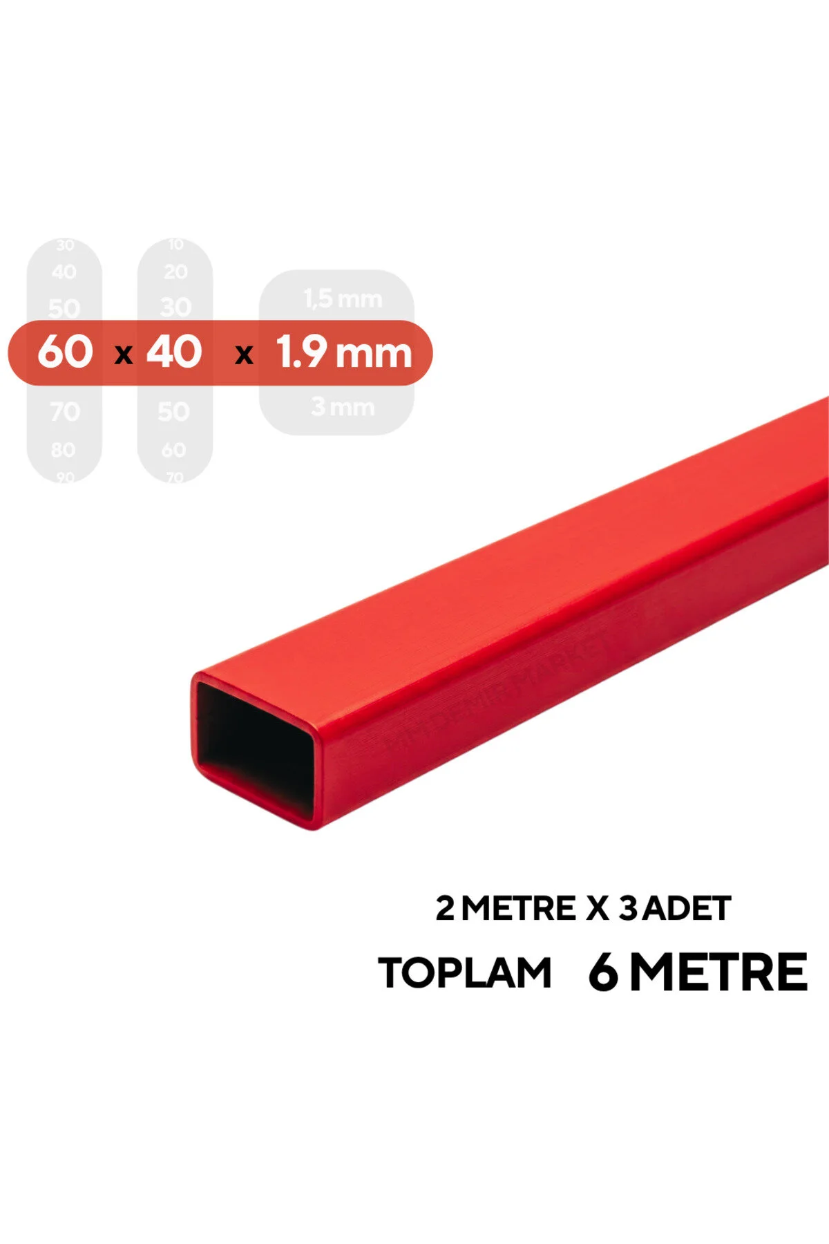 60x40x1,9 Mm Boyalı Kutu Profil 6 Metre 3 X 2 Metre Dikdörtgen Çelik Profil Kaynaklanabilir Metal Profil