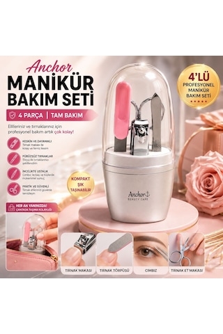 4 Lü Manikür Pedikür Bakım Seti Tırnak Makası, Törpü, Cımbız Ve Bakım Aparatlı Kompakt Taşınabilir Kişisel Bakım Seti