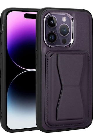 Apple Uyumlu iPhone 14 Pro Max Kılıf Kartlıklı Standlı Deri Memo Kapak