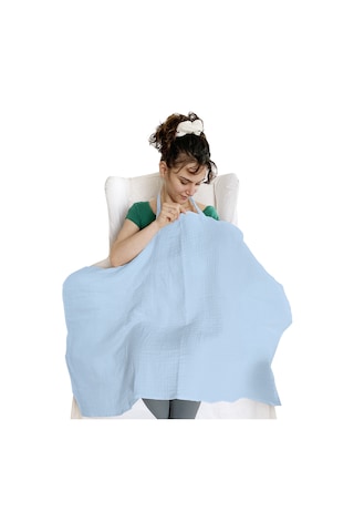 4 Katlı Iç Göstermez Pamuk Müslin Bebek Emzirme Önlüğü Mavi