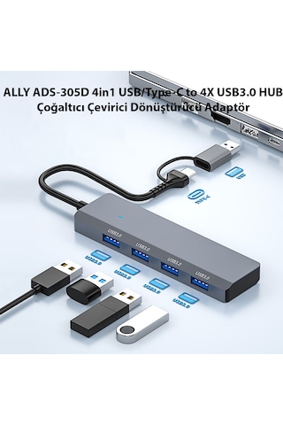 ALLY ADS-305D 4in1 USB-Type-C to 4X USB3.0 HUB Çoğaltıcı Çeviric