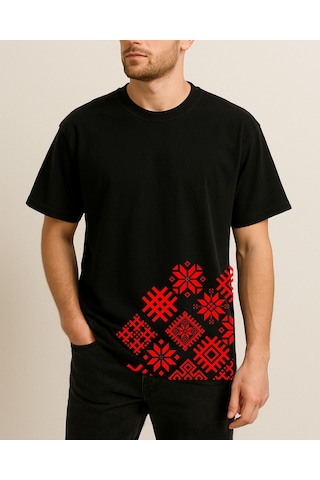 Etnik Desenler Baskılı T-shirt Siyah