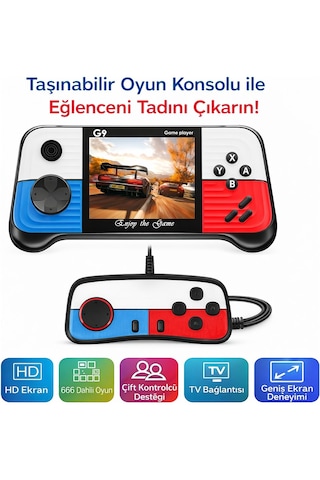 G9 Taşınabilir Oyun Konsolu 666 Oyun Dahili Tv Bağlantılı Çift Kontrolcülü Hd Ekranlı