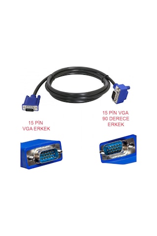 Vga 90 Derece Kablo 15 Pin Vga Düz Ve 90 Derce L Tipi Görüntü Kablosu 1.5m