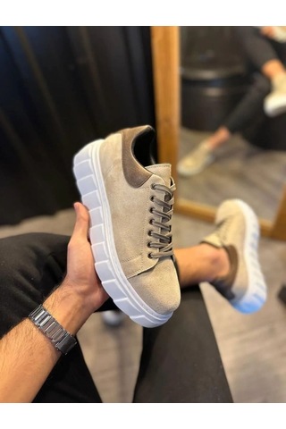 Ay Mood Jy144 Volt Bağcıklı Süet Erkek Günlük Sneaker Yüksek Taban Ayakkabı Sbt Krem