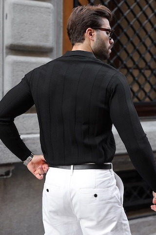 Madmext Siyah Regular Fit Polo Yaka Triko Erkek Kazak E7509