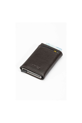 Deriza Rivo Hakiki Deri Mekanizmalı Kartlıklı Cüzdan Kahverengi