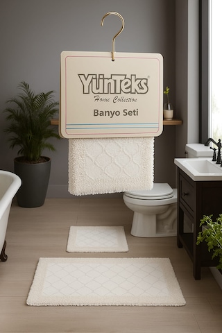 Pamuk Makarna Tufting 2'li Klozet Takımı , Banyo Seti ,d.kabuğu,k