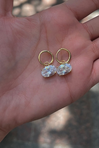 Gümüş Oval 4,5 Carat Taşlı Halka Küpe İs32e5 Sarı