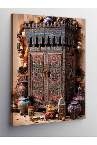 Kanvas Tablo Çini Desenli Dolap Ve Vazo 100cmx140cm