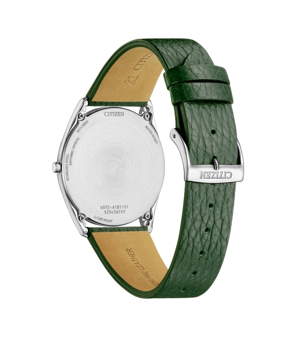 Citizen Ar3120-32x Eko-drive Safir Camlı Deri Kordon Çelik Kasa Yeşil Renk Erkek Kol Saati Metalik
