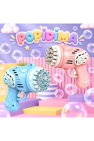 Popidima Çok Delikli Pilli Köpük Atan Tabanca Oyuncağı 23 Delikli Bubble Gun