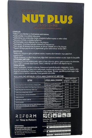 Nut Plus 10-52-10 + Me Ec Fertilizer Npk Granül Gübre 1 Kg