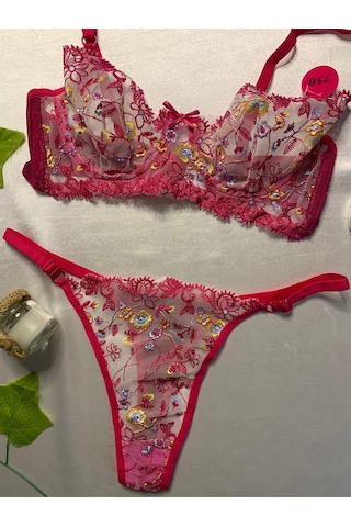 Mini Çiçekli Sütyen Takım Pembe