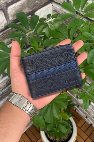 Derije Hakiki Deri Lacivert Spor Şeritli Erkek Cüzdanı T653 Çok Renkli