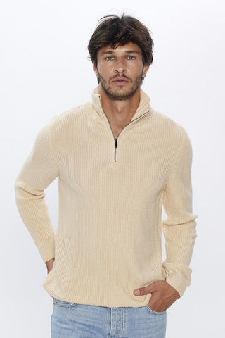 Tudors Erkek Slim Fit Dar Kesim Dik Yaka Fermuarlı Bej Triko Kazak-26254-bej Bej