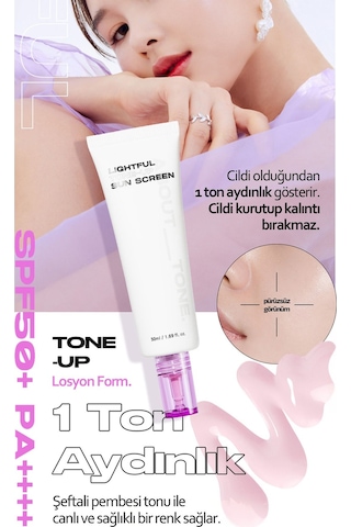 About Tone Şeftali Pembe Aydınlatıcı Ton Eşitleyici Vegan Güneş Kremi ABOUT TONE Lightful Toneup SunScreen 50ml