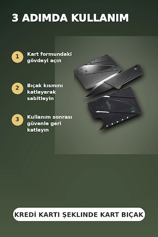 Kredi Kartı Boyutunda Katlanabilir Güvenlik Bıçağı Çift Uçlu Cüzdan Tipi Kamp Çakı Rekli