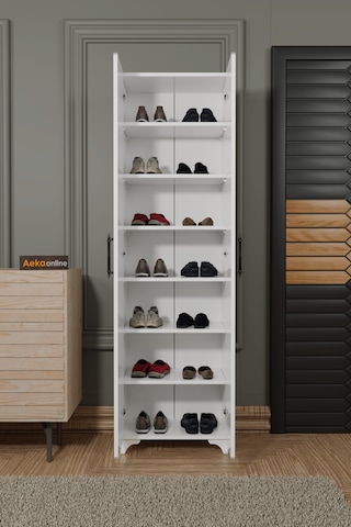 Ae-3085 Selen Beyaz Ayakkabılık, 7 Raflı, Ayaklı, 2 Kapaklı Beyaz