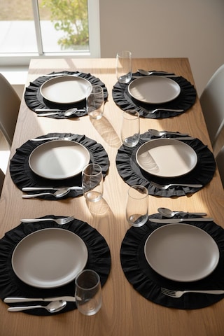 Yunusoğlu Home Pamuklu Fırfırlı Supla 6'lı Set Amerikan Servis 33 Cm Çap Supla 6'lı Siyah