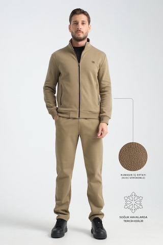 Shooter Sportswear Shooter Erkek Kışlık Eşofman Takımı Thermosoft Teknolojisi Içi Kuzu Görünümlü Regular Kalıp Haki
