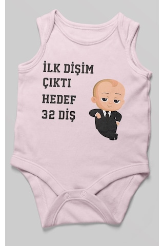 Morivokids İlk Dişim Çıktı Hedef 32 Diş Sıfır Kollu Bebek Body Bebe Pembe