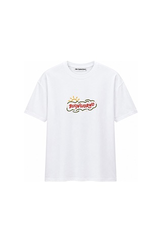 Me Selection Buongiorno Tasarım %100 Pamuk Unisex Basic Tişört Beyaz