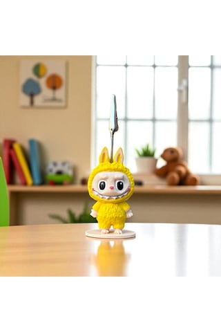 Dekoratif Sevimli Labubu Notluk - Kağıt Tutacağı - Fotoğraf Tutacak Sarı