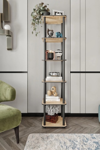 6 Katlı Dekoratif Kare Kitaplık Meşe Meşe