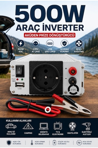 Bay 500w Fanlı Akü İnverteri 12v Dc Giriş 220v Ac Çıkış Usb Portlu Taşınabilir Araç Kullanımı Najmaddin