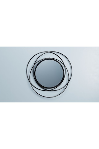 Halkalı Model Metal Dekoratif Duvar Aynası Siyah