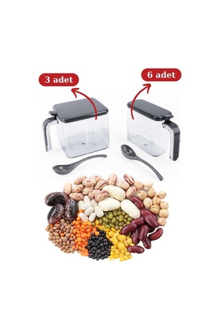 9 Lu Baharatlık Seti, Standlı Kaşıklı Kapaklı Yapışkanlı Baharat Erzak Saklama Takımı Füme-beyaz Gri - Beyaz