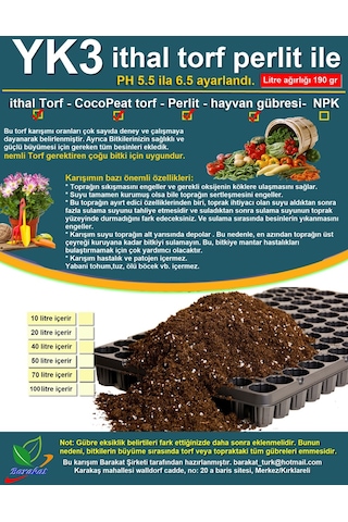 İthal YK3 Torf Cocopeat Perlit ile Çiçek Sebze Tohumu Toprak 100 L