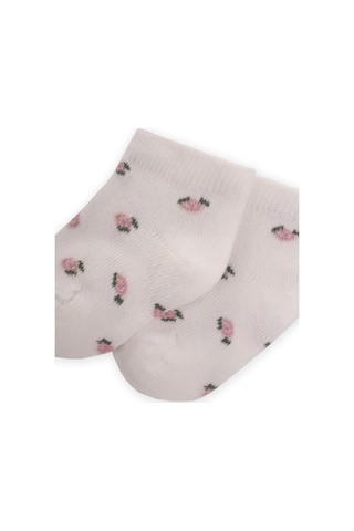 Cigit Çiçek Desenli Bebe Patik Çorabı 0-4 Yaş Ekru Ekru